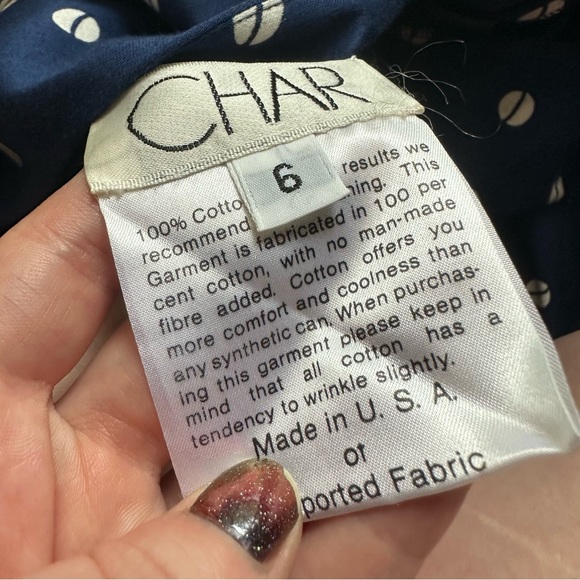 VTG 80s 90s Navy Blue Bow Embellished Puff Sleeve Coffee Bean Print Dress - Picture 5 of 5